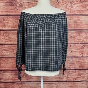 Madewell Black Plaid Off the Shoulder Top